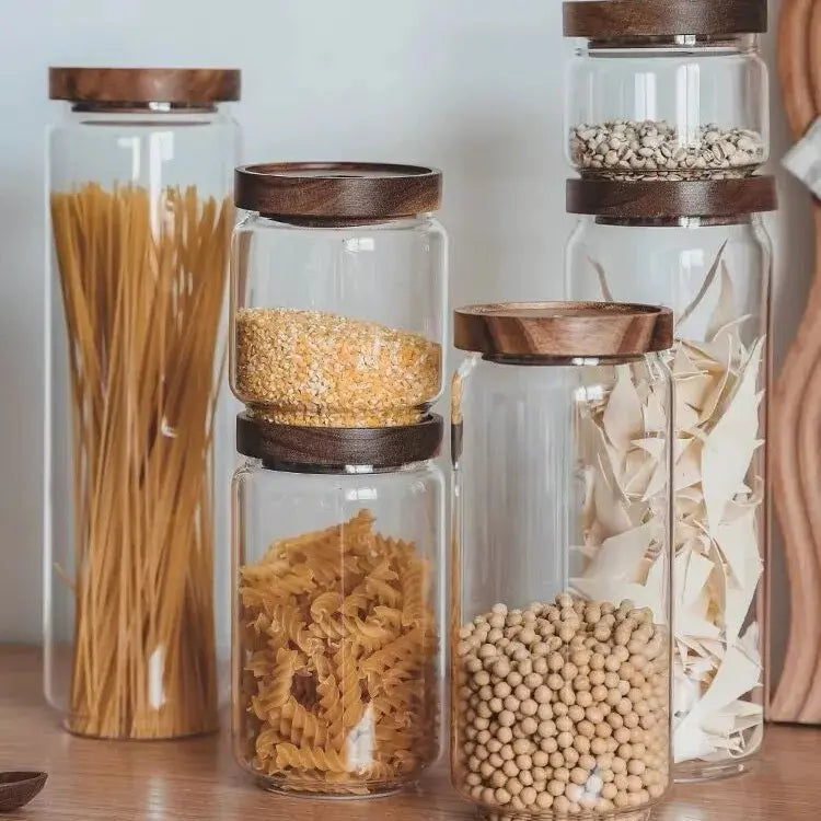 Glass Storage Jar Set with Acacia Lid