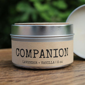 refillable soy candle, companies that donate to non-profits, companion soy candle, lavender soy candle, vanilla soy candle, companion 6 oz candle, long lasting candles, candles with a strong throw, wedding favor ideas, wedding favor candles, gift ideas, pet candles, dog candles, aromatherapy for animals, aromatherapy for pets, aromatherapy for cats, aromatherapy for dogs